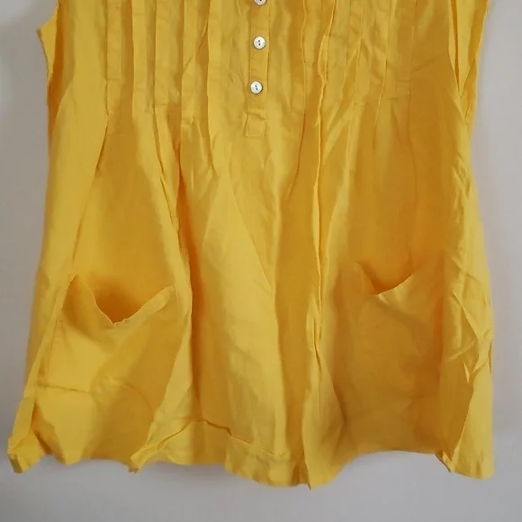 Sandro yellow linen rayon summer collared tank button front airy blouse women L - Picture 3 of 7
